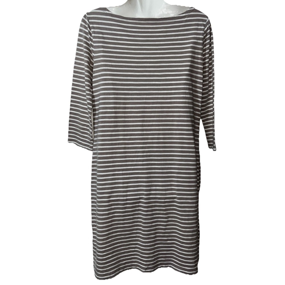 Garnet Hill Womens Striped Cotton Dress Midi 3/4 Sleeve Pockets Casual Size US 2 - Picture 6 of 8